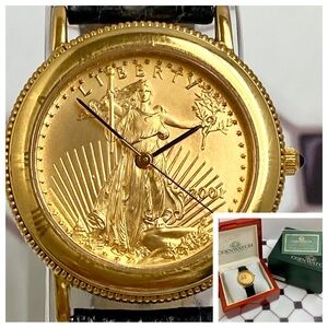 Coinwatch 2001 Real $25 22K Gold Eagle Coin Dial Swiss Quartz Men's Unisex Watch